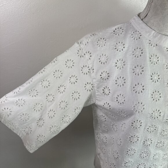 Madewell Women's S Boxy Wide Sleeve Embroidered Eyelet Tee White Crew NWT - Picture 5 of 13